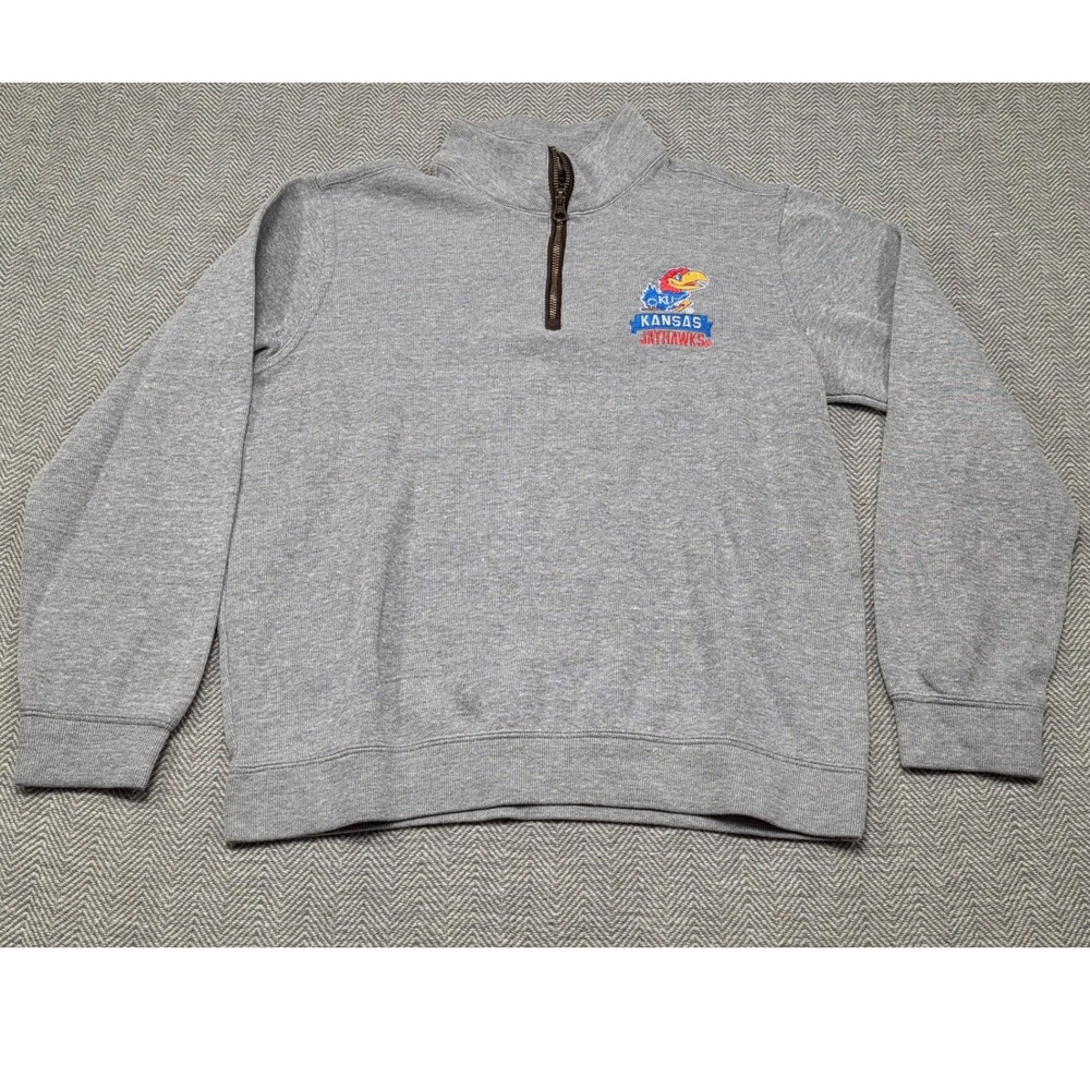 Champion Elite Kansas Jayhawks Quarter Zip Pullover Gray Mens Medium KU‎ Logo